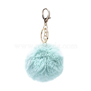 Pom Pom Ball Keychain, with Alloy Lobster Claw Clasps and Iron Key Ring, for Bag Decoration, Keychain Gift and Phone Backpack, Light Gold, Light Cyan, 138mm(X-KEYC-WH0016-13G)