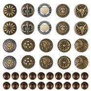 20 Sets 10 Style Lion/Flower/Heart Alloy Decorative Rivets, Collision Rivet, for DIY Leathercraft, Flat Round, Antique Bronze, Mixed Shapes, 16.5~17x7~9mm, Hole: 2mm, 2 sets/style(FIND-DC0005-20)
