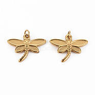 304 Stainless Steel Pendants, with Jump Rings, Dragonfly, Real 14K Gold Plated, 18.5x23x2mm, Jump Ring: 4.8x0.8mm, 3.2mm inner diameter(STAS-S116-118G)