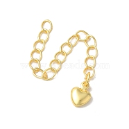 Rack Plating Brass Ends with Chain and Charms, Long-Lasting Plated, Lead Free & Cadmium Free, Heart, Golden, 55mm(KK-F873-10G)