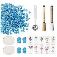 CRASPIRE DIY Paper Cards, with Stainless Steel Spoon, Candle, Sealing Wax Particles, Metallic Markers Paints Pens, Dried Flower Paper Cards, Royal Blue, 118x26x9mm, 1pc(DIY-CP0003-56D)