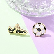 Brass Enamel Stud Earrings, Golden, Left and Right, Football, 7.5x16.5x12mm(EJEW-Z080-01G)