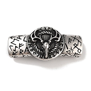 Tibetan Style 304 Stainless Steel Slide Charms/Slider Beads, for Leather Cord Bracelets Making, Rectangle with Deer Skull, Antique Silver, 20x41.5x11mm, Hole: 11x5mm(STAS-L274-007AS)