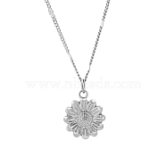 304 Stainless Steel Sunflower Pendant Necklaces for Women, Stainless Steel Color, 15.75 inch(40cm)(NO4072-2)