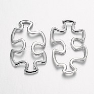 Tibetan Style Alloy Linking Rings, Cadmium Free & Nickel Free & Lead Free, Autism Puzzle Jigsaw, Platinum, 30x18x3mm(X-TIBE-3558-P-FF)