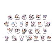Alloy Enamel Letter Slide Charms, with Clear Cubic Ziconia, Cadmium Free & Lead Free, Initial Letters Style with Bowknot, Random Mixed Letters, 11.5~12.5x7.5~16.5x5.5mm, hole: 1.5x8.5mm(PALLOY-K241)