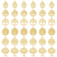 48Pcs 6 Style Alloy Pendants, Flat Round/Oval with Tree of Life, Golden, 18~21x12~16.5x2~2.5mm, Hole: 1.5~2mm, 8pcs/style(FIND-HY0002-82)