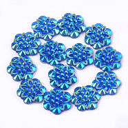 Resin Rhinestone Cabochons, Flower, Blue, 12x11x3mm(CRES-T012-04H)