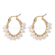 Shell Pearl Beaded Hoop Earrings, Golden Brass Wire Wrap Jewelry for Women, White, 24x26x2mm, Pin: 0.7mm(EJEW-TA00173)