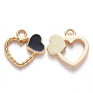 Alloy Enamel Pendants, Heart, Light Gold, Black, 18x18x2.5mm, Hole: 2mm(ENAM-S121-045B)