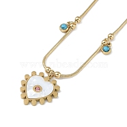 304 Stainless Steel Snake Chain Necklaces, Heart Pendant Necklaces, with Synthetic Turquoise Charms, Real 18K Gold Plated, Real 18K Gold Plated, 16.73 inch(42.5cm)(NJEW-U004-03G)