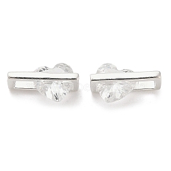 925 Sterling Silver Pave Clear Cubic Zirconia Rectangle with Heart Charms, with 925 Stamp, Silver, 11x6.5x5mm, Hole: 2.5x2.5mm(STER-P071-17S)