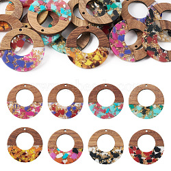 16Pcs 8 Colors Transparent Resin & Walnut Wood Pendants, with Gold Foil, Donut Charms, Mixed Color, 38x3mm, Hole: 2mm, 2pcs/color(RESI-TA0001-96)