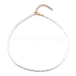 Round Opaque Colours Glass Seed Beaded Necklaces, with Alloy Lobster Claw Clasps, Golden, White, 15.07 inch(38.5cm)(NJEW-JN03362-04)