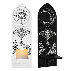 Boho Style Wall Mounted Wood Candle Holder Stand, Detachable Pillar Candle Sconce, Floating Shelf, Butterfly Pattern, Bullet Shape: 36x10x0.7cm, 2pcs(AJEW-WH0378-002)