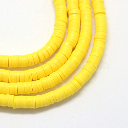 Eco-Friendly Handmade Polymer Clay Beads, Disc/Flat Round, Heishi Beads, Yellow, 4x1mm, Hole: 1mm, about 380~400pcs/strand, 17.7 inch(X-CLAY-R067-4.0mm-22)