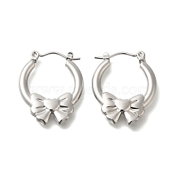 304 Stainless Steel Bowknot Hoop Earrings for Women, Stainless Steel Color, 23x3.5mm(EJEW-S227-64P)