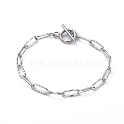 304 Stainless Steel Paperclip Chain Bracelets, with Toggle Clasps, Stainless Steel Color, 7-1/4 inch(18.5cm)(X-BJEW-JB04967)