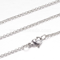 304 Stainless Steel Rolo Chain Necklaces, with Lobster Claw Clasps, Stainless Steel Color, 19.6 inch(50cm)(X-STAS-P101-07P)