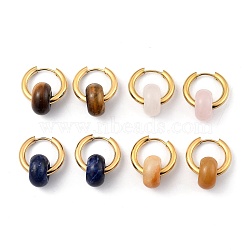304 Stainless Steel Huggie Hoop Earrings, with 316 Surgical Stainless Steel Pin and Rondelle Natural Gemstone Beads, Golden, 25mm, Pin: 0.9mm(EJEW-JE04260)