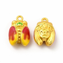 Rack Plating Alloy Enamel Pendants, Matte Gold Color, Cicada with Coin Pattern Charm, Red, 17.7x11.5x6.6mm, Hole: 1.6mm(PALLOY-A001-22MG-01)