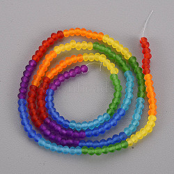 7 Colors Rainbow Color Frosted Glass Beads Strands, Segmented Multi-color Beads, Faceted Rondelle, Mixed Color, 3.5x3mm, Hole: 0.6mm, about 147pcs/strand, 15.79 inch(40.1cm)(FGLA-T002-02A)