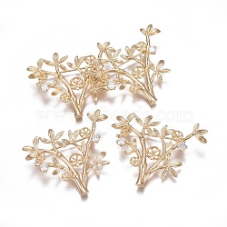 Brass Brooch Findings, with Cubic Zirconia, Bamboo, Real 18K Gold Plated, 39x48x8mm, Tray: 5mm and 7mm, Pin: 0.8mm and 1mm(KK-L180-040G)