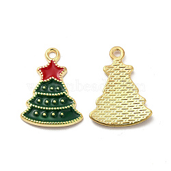 Alloy Enamel Pendants, Christmas Tree Charm, Light Gold, Green, 22.5x16.5x1.5mm, Hole: 1.8mm(PALLOY-B009-11KCG)