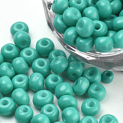 Baking Paint Glass Seed Beads, Round, Medium Turquoise, 4~4.5x3mm, Hole: 1~1.2mm, about 4500pcs/bag, about 450g/bag(SEED-Q025-4mm-M12)