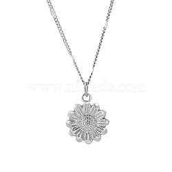 304 Stainless Steel Sunflower Pendant Necklaces for Women, Stainless Steel Color, 15.75 inch(40cm)(NO4072-2)
