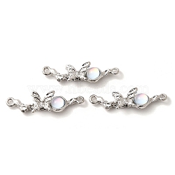 Alloy & Light Blue Glass Butterfly Connector Charms, Lead Free & Cadmium Free & Nickel Free, Rack Plating, Platinum, 10x34x6mm, Hole: 2mm(FIND-H015-07P-02)