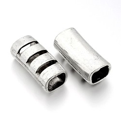 Tibetan Style Alloy Hollow Tube Beads, Antique Silver, 28x13x11mm, Hole: 8x9mm(PALLOY-J589-07AS)