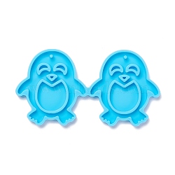 Penguin DIY Pendant Silicone Molds, for Earring Making, Resin Casting Molds, For UV Resin, Epoxy Resin Jewelry Making, Deep Sky Blue, 43x81x4mm, Hole: 2mm(DIY-I085-34)