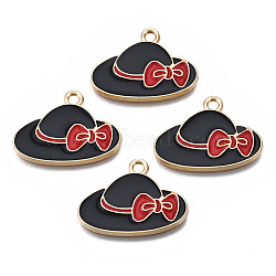 Rack Plating Alloy Enamel Pendants, Cadmium Free & Nickel Free & Lead Free, Beach Hat with Red Bowknot, Black, 16x21.8x1.1mm, Hole: 1.8mm(ENAM-T011-174B)