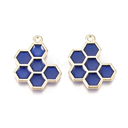 Alloy Pendants, with Enamel, Honeycomb, Golden, Dark Blue, 21x17x1.5mm, Hole: 1.6mm(X-ENAM-R053-001C)
