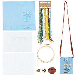 Daisy Pattern Embroidery Starter Crossbody Bag Making Kit, Including Plastic Embroidery Hoop, Fabric, Polyester Threads, Alloy Snap Button, Needles, Bag Strap, Mixed Color, Thread: 1mm(DIY-WH0308-155)