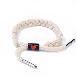 Adjustable Cotton Polyester Yarn Braided Slider Bracelets, with Zinc Alloy Enamel, Brass Findings, White, 1-3/4 inches~3 inches(4.5~7.5cm)(BJEW-P252-F03)