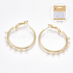 Brass Hoop Earring Findings with Latch Back Closure, Nickel Free, Real 18K Gold Plated, 12 Gauge, 35x31~34x2mm, Hole: 1.5mm, Pin: 0.8mm(X-KK-T038-247G)