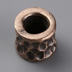 Brass European Beads, Large Hole Beads, Barrel with Meteor Crater Pattern, Red Copper, 11x9mm, Hole: 6mm(FIND-WH0152-45R)