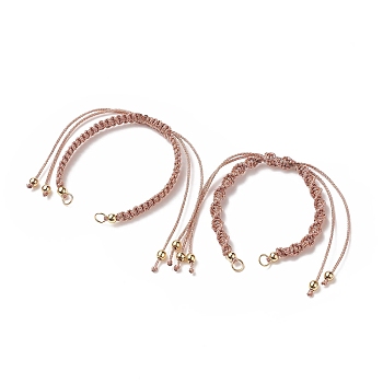 2Pcs 2 Style Polyester Cord Braided Bracelets, for Adjustable Link Bracelet Making, with Brass Beads, Indian Red, 5-1/4~10-5/8x1/4 inch(13.2~27x0.5cm), Hole: 3.5mm, 1pc/style