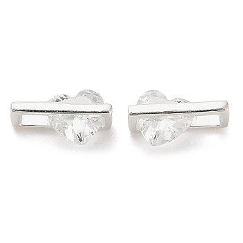 925 Sterling Silver Pave Clear Cubic Zirconia Rectangle with Heart Charms, with 925 Stamp, Silver, 11x6.5x5mm, Hole: 2.5x2.5mm