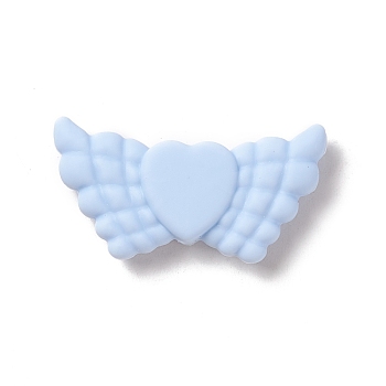 Silicone Focal Beads, Heart with Wing, Light Sky Blue, 19x38x8mm, Hole: 3mm