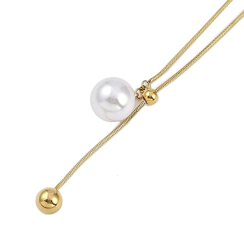 Ion Plating(IP) 304 Stainless Steel Snake Chain Necklaces, Round Plastic Imitation Pearl Tassel Pendant Necklaces, Golden, 28.50 inch(72.4cm)