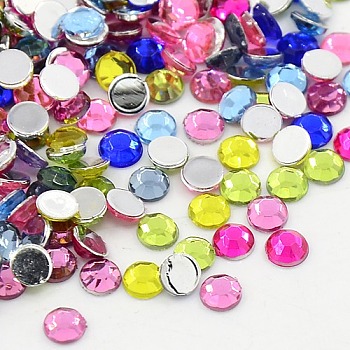 Imitation Taiwan Acrylic Rhinestone Cabochons, Faceted, Half Round, Mixed Color, 4x1.5mm, about 10000pcs/bag