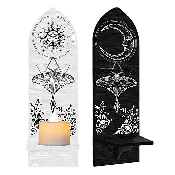 Boho Style Wall Mounted Wood Candle Holder Stand, Detachable Pillar Candle Sconce, Floating Shelf, Butterfly Pattern, Bullet Shape: 36x10x0.7cm, 2pcs