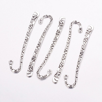 Tibetan Style Alloy Bookmarks, Lead Free and Cadmium Free, Antique Silver, 79.5x15.5x2mm, Hole: 2mm