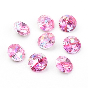 Pointed Back & Back Plated K9 Glass Rhinestone Cabochons, Grade A, Two Tone, Shiny Laser Style, Faceted, Flat Round, Rose, 8x4.5mm