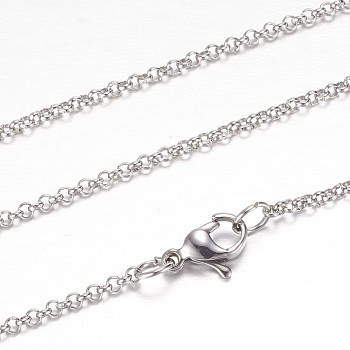 304 Stainless Steel Rolo Chain Necklaces, with Lobster Claw Clasps, Stainless Steel Color, 19.6 inch(50cm)