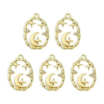 Rack Plating Alloy Pendants, with Crystal Rhinestone, Oval with Moon & Star Charms, Cadmium Free & Nickel Free & Lead Free, Light Gold, 27x18.5x3mm, Hole: 1.8mm