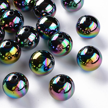 Opaque Acrylic Beads, AB Color Plated, Round, Black, 20x19mm, Hole: 2~3mm, about 111pcs/500g